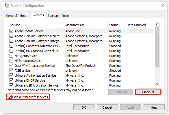 click Disable all