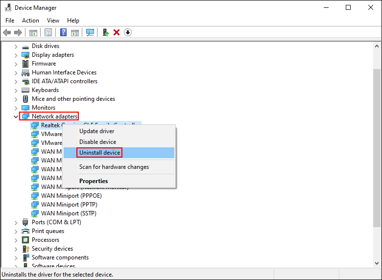 choose Uninstall device