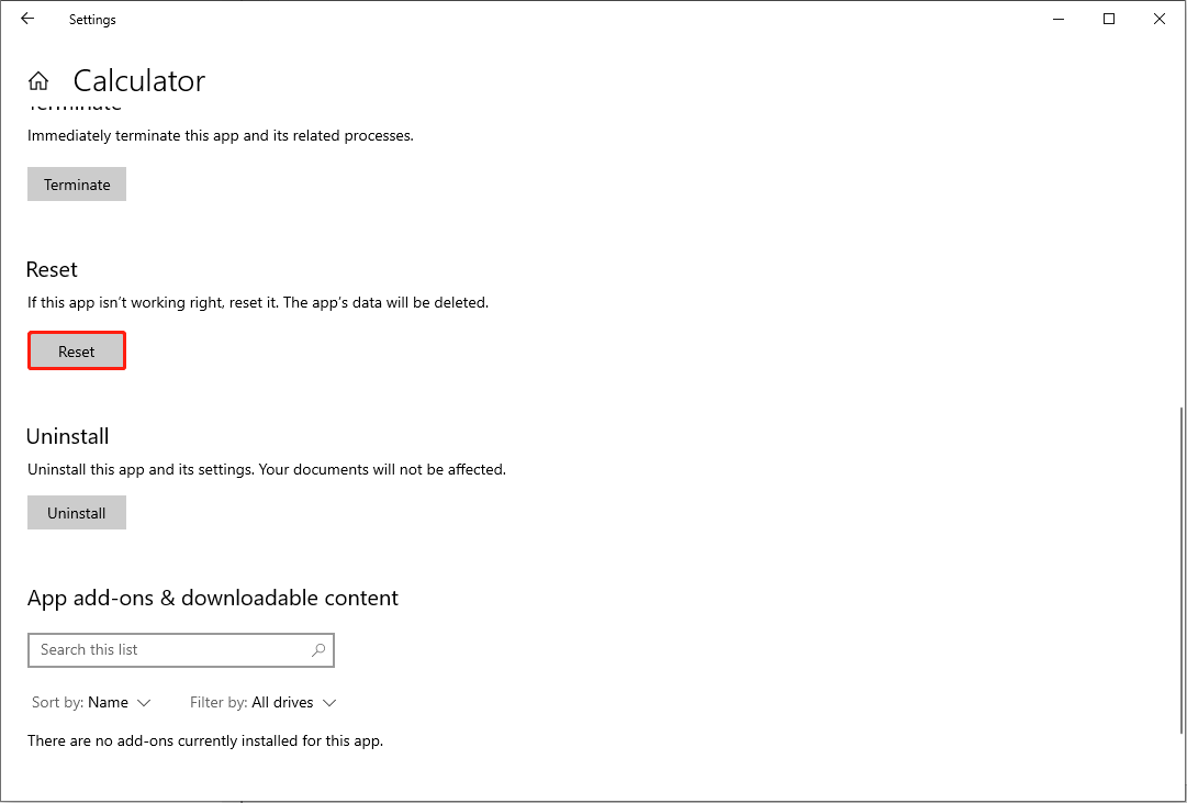 reset the calculator app