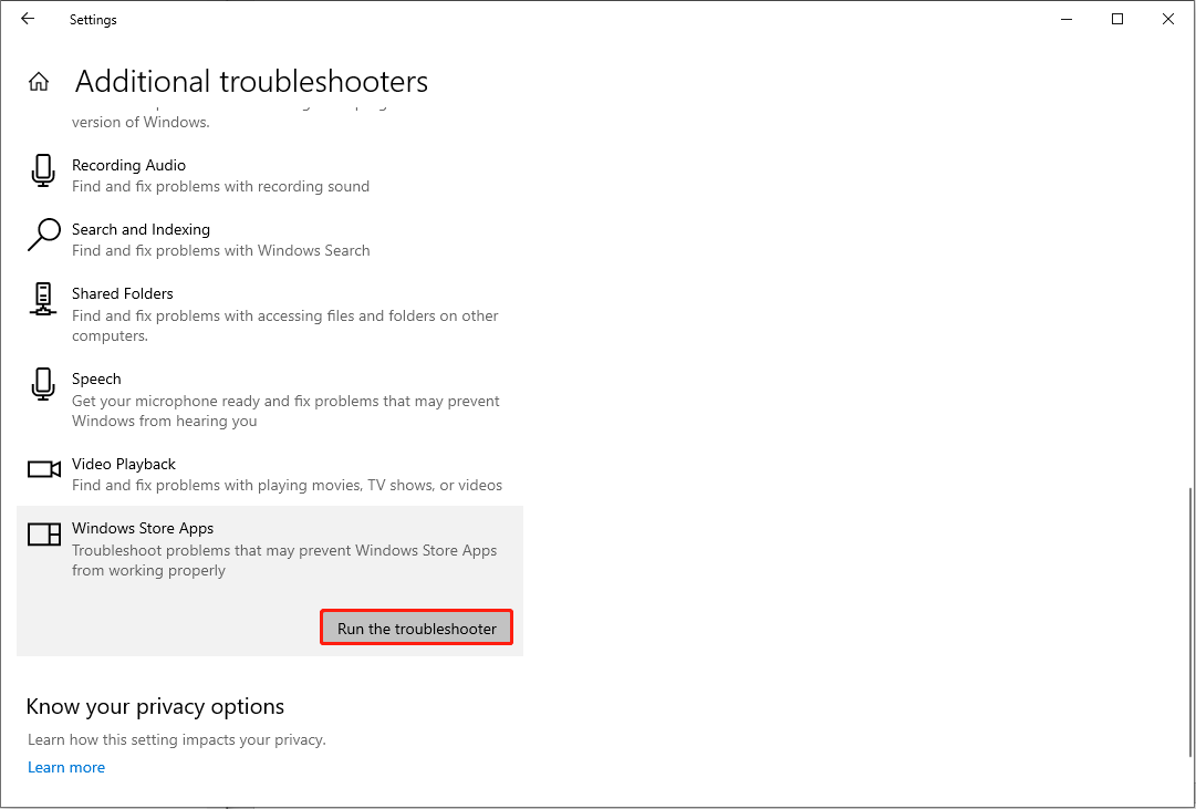 run the Windows Store Apps troubleshooter