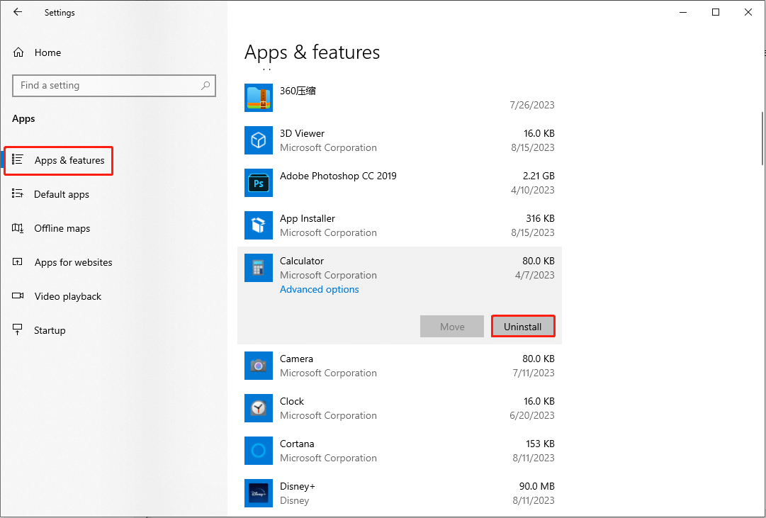 uninstall the calculator app