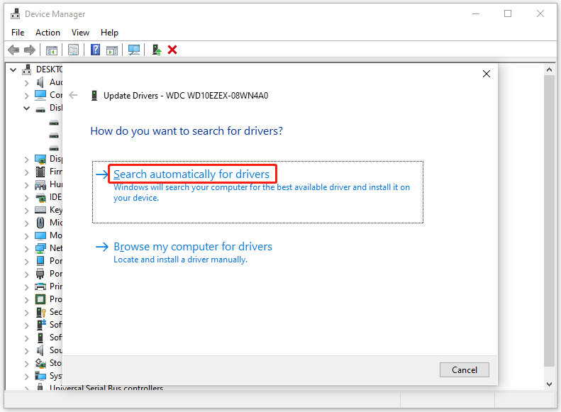 click Search automatically for drivers