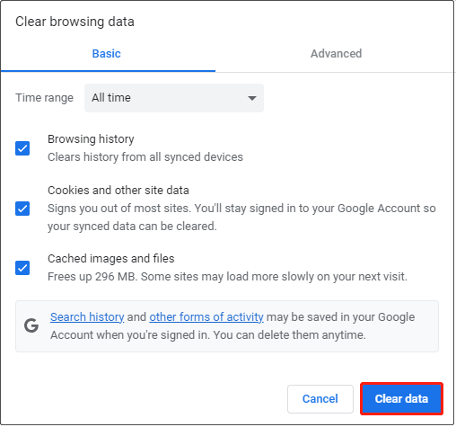 clear browsing data
