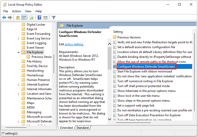 find Configure Windows Defender SmartScreen