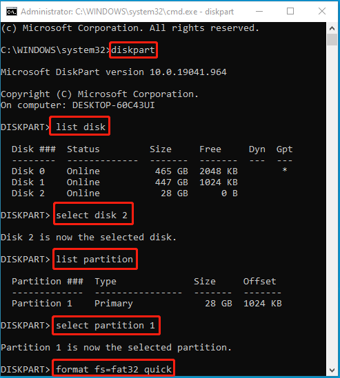 Format the SD card with Diskpart