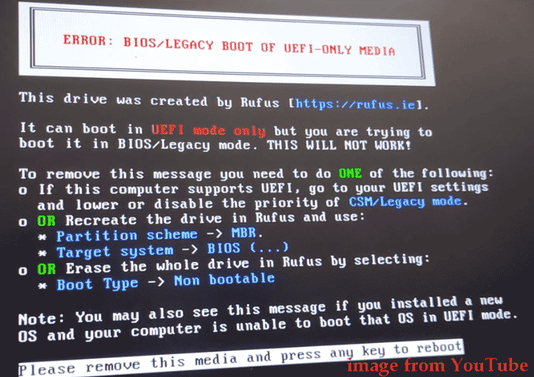 Legacy boot of UEFI media Rufus
