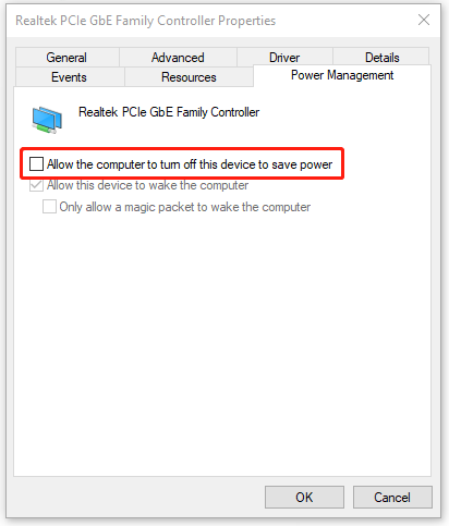 Allow the computer to turn off this device to save power