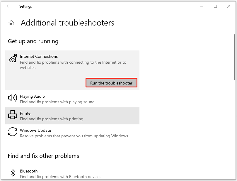 click Run the troubleshooter