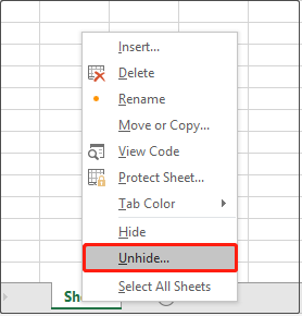 unhide sheet