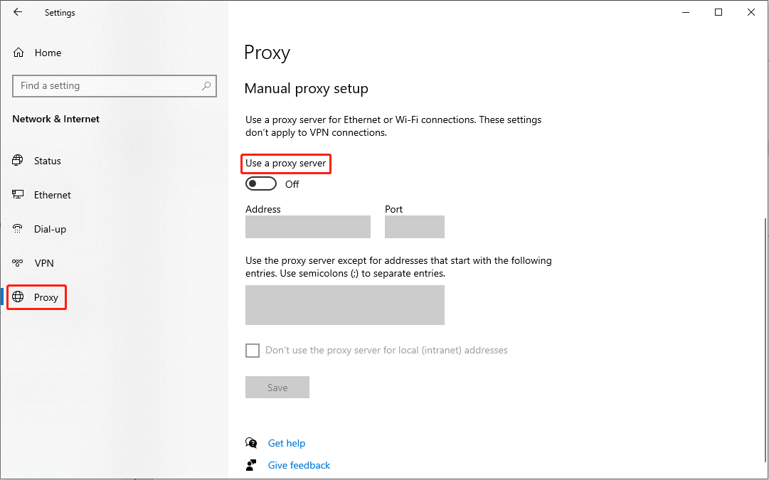 disable the proxy