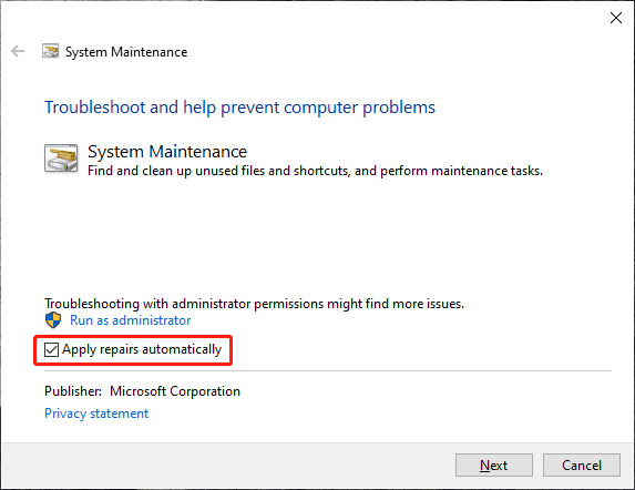 select Apply repairs automatically