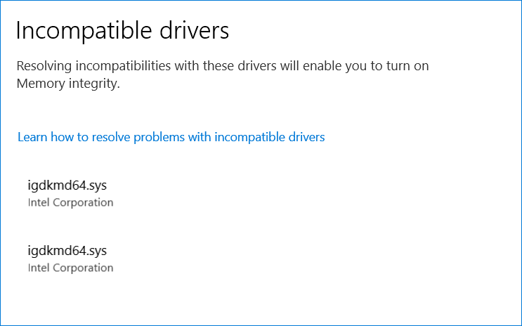 memory integrity is off Windows 11 incompatible drivers