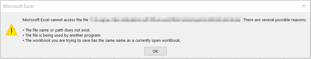 Microsoft Excel cannot access the file