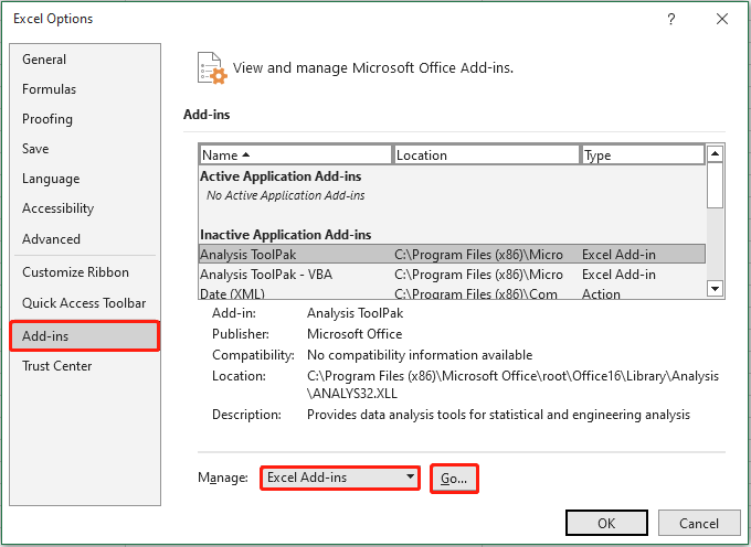 view and manage Excel add-ins