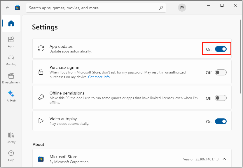 turn on app updates