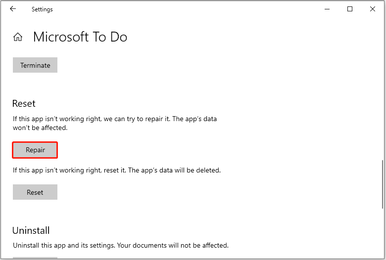 repair Microsoft To Do