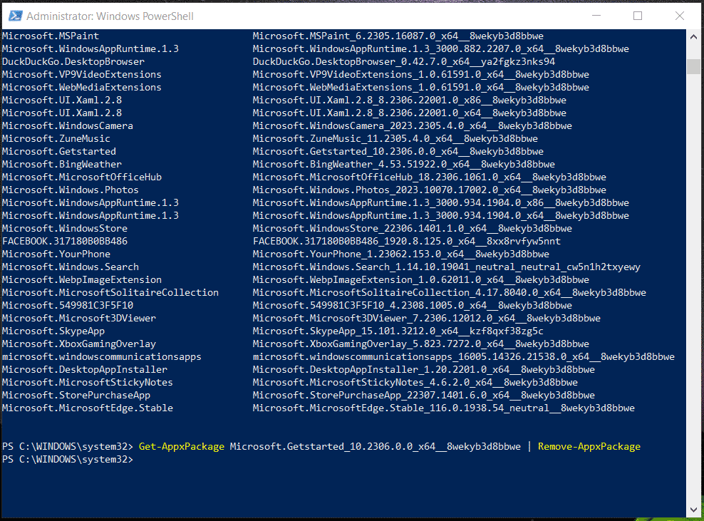 uninstall app via powershell