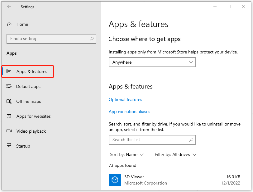 click Apps & features