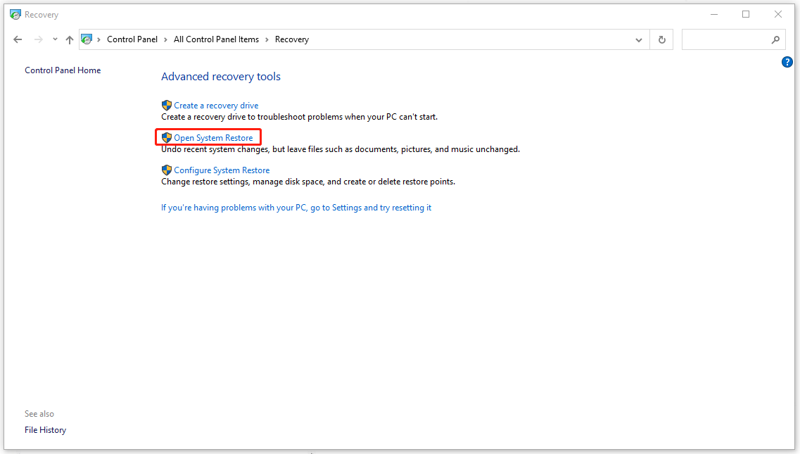 click Open System Restore
