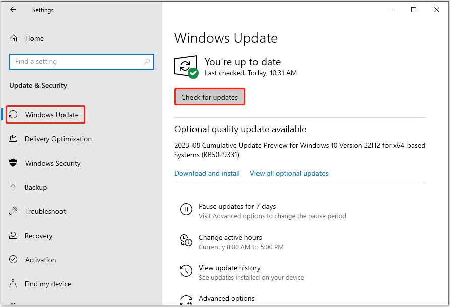 check for Windows updates