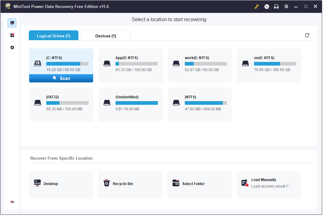 the main interface of MiniTool Power Data Recovery