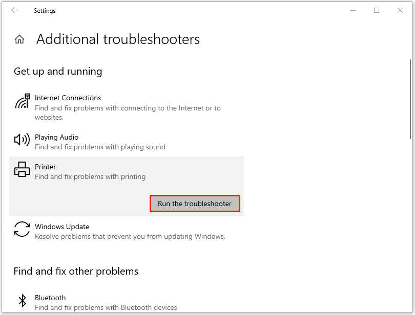 click Run the troubleshooter