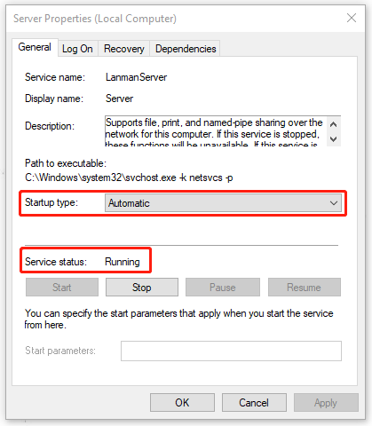 check the Server status