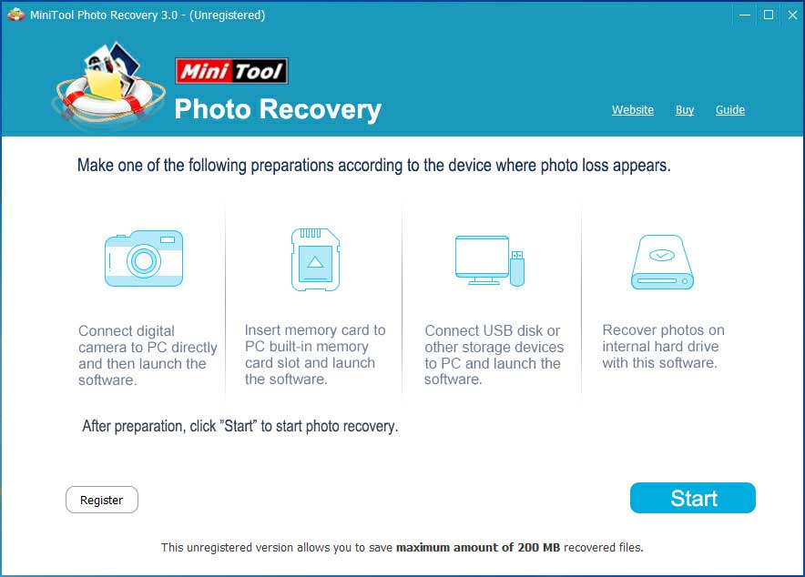the main interface of MiniTool Photo Recovery