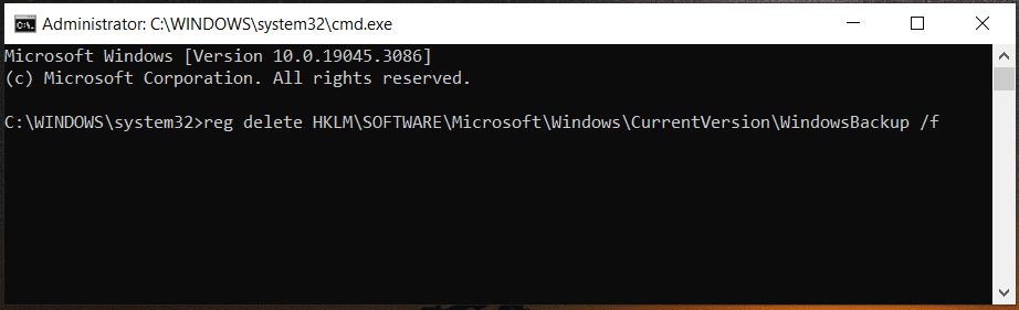 reset Windows Backup to default via CMD