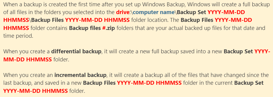something to attention about Windows Backup resetting