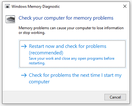  run Windows Memory Diagnostic