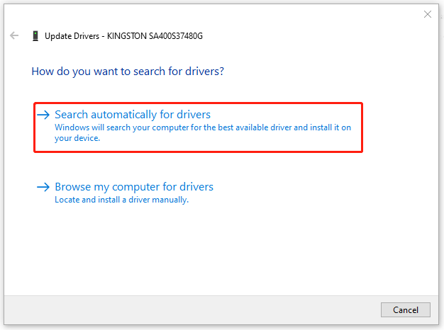 choose Search automatically for drivers