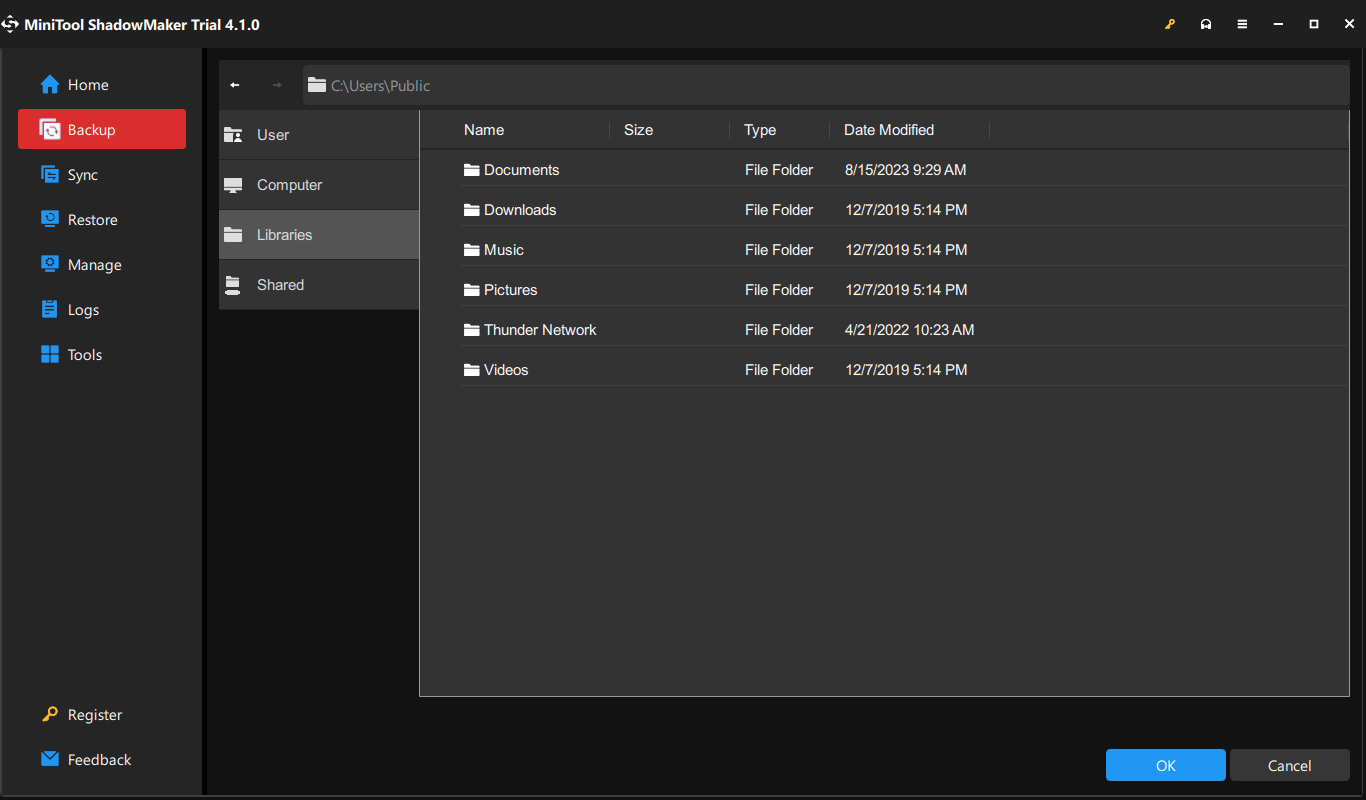 choose backup destination