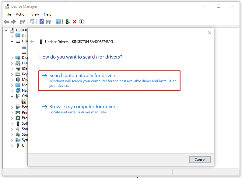 choose Search automatically for drivers
