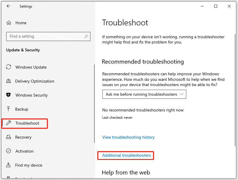 click Additional troubleshooter