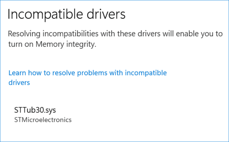 STTub30.sys incompatible driver