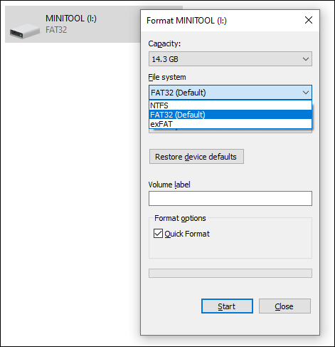 choose your needed options to format the microSD card