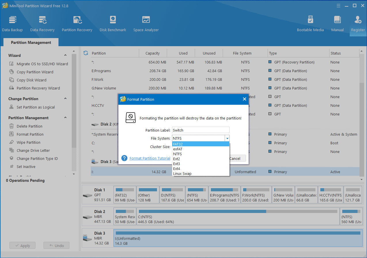 select file system for the microSD card