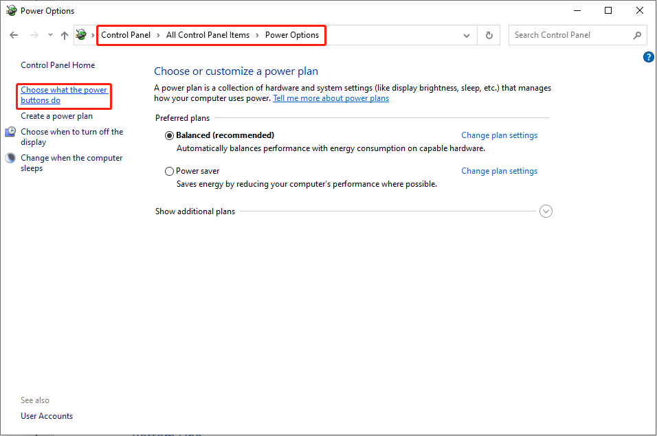 select Choose what the power buttons do