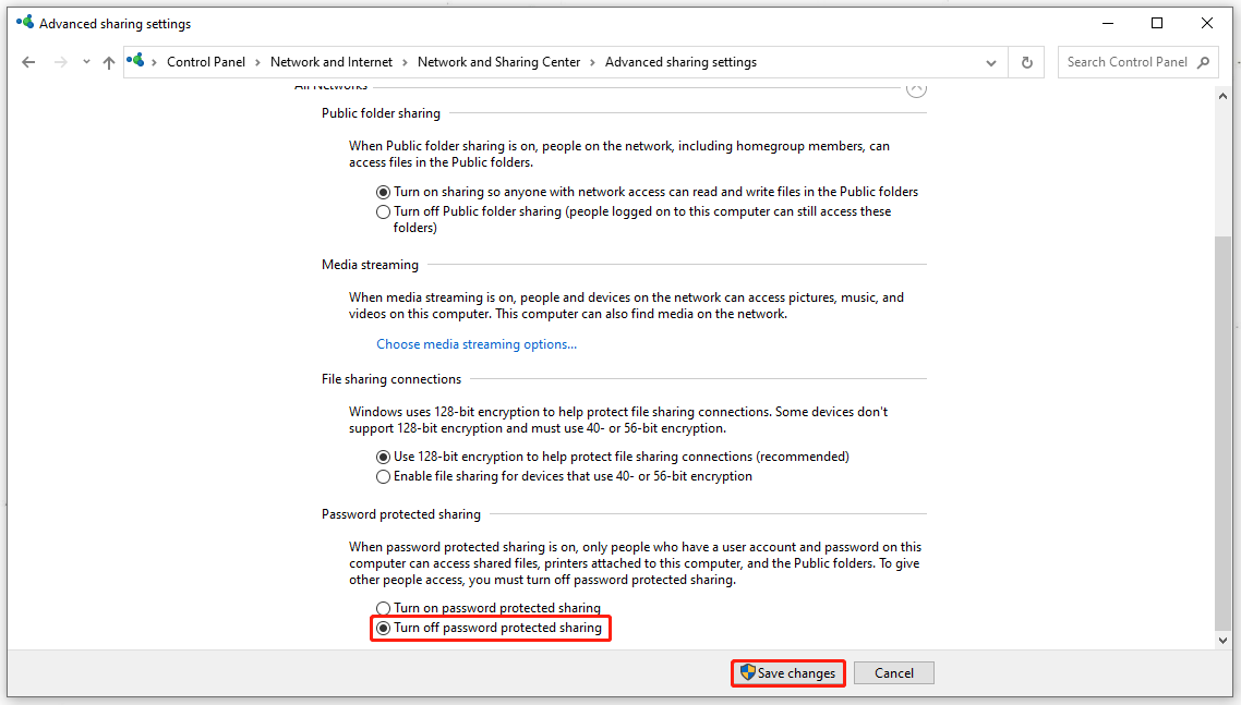 click Save changes