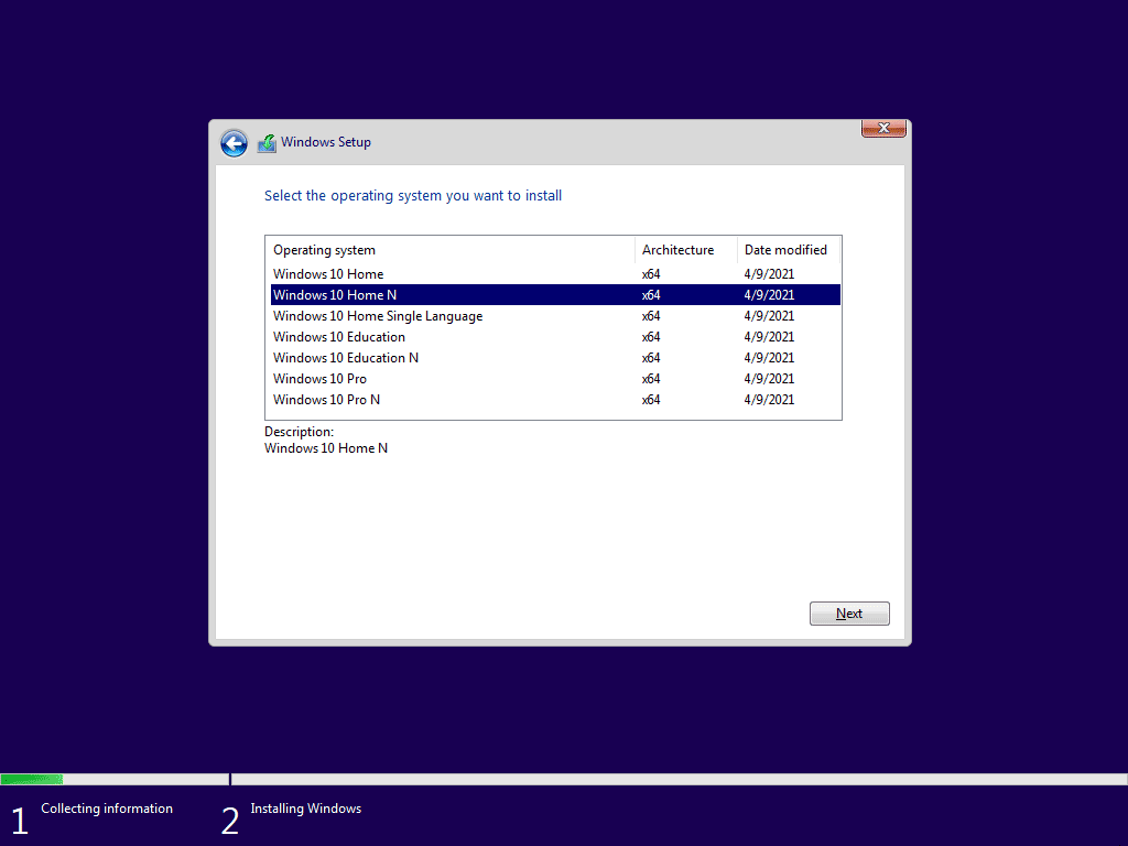 install Windows 10 Home N