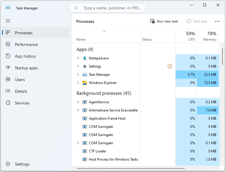 Task Manager in Windows 11 22H2