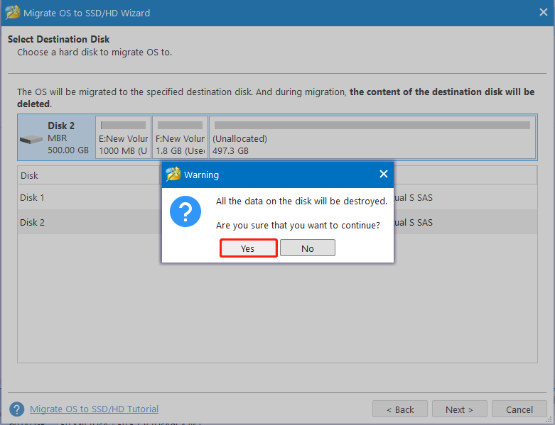 select Target disk to copy on MiniTool