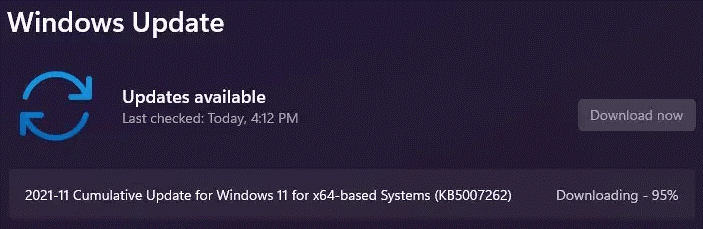 install Windows 11 update KB5007262