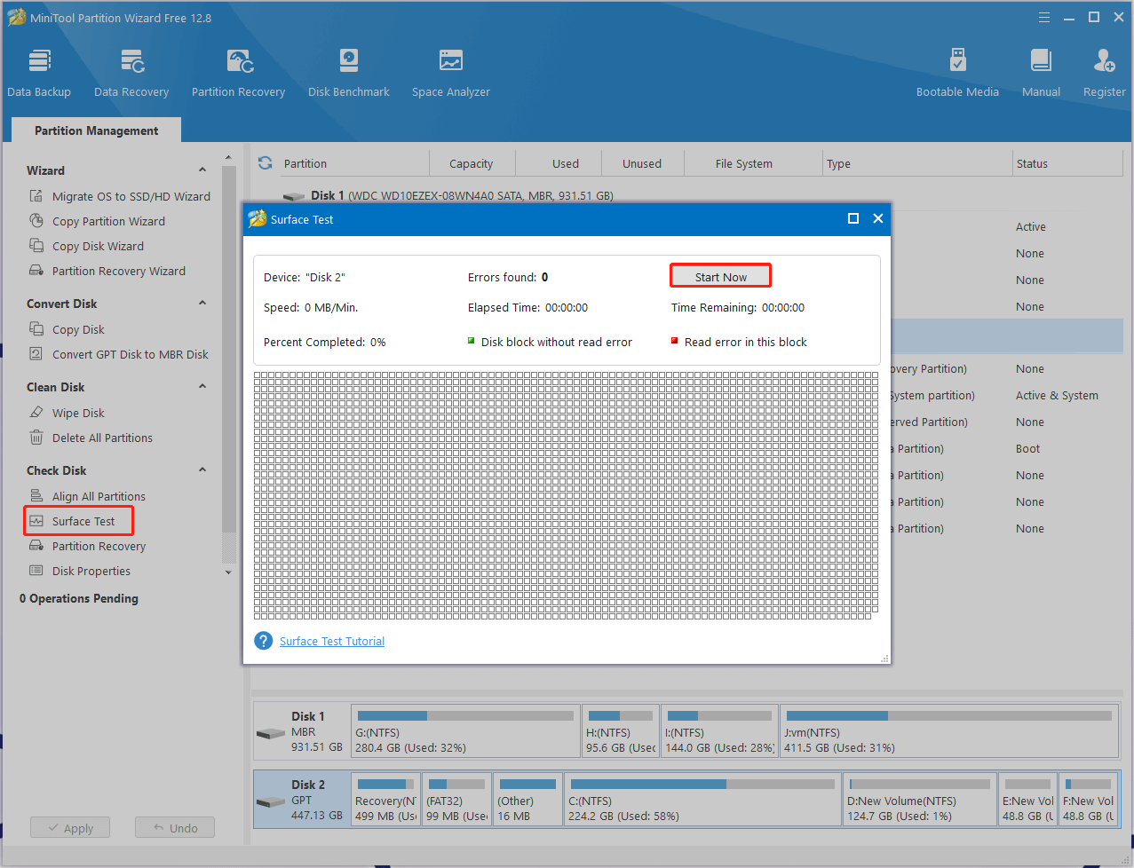 check bad blocks using MiniTool