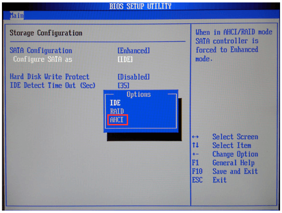 enable AHCI