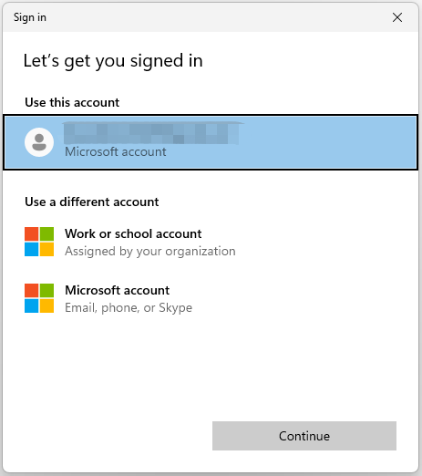 sign in with your Microsoft account