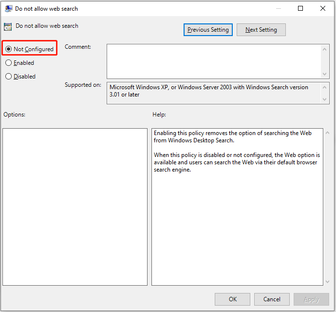 select Not Configured