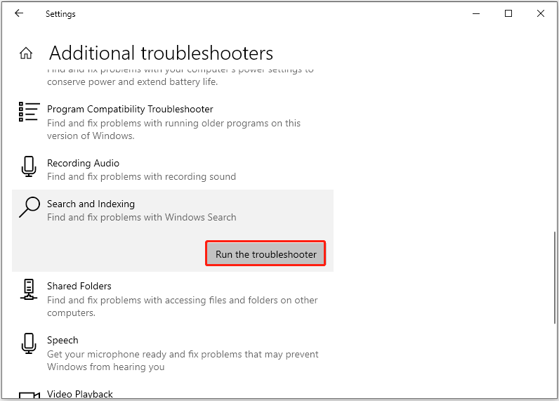 run the Search and Indexing troubleshooter