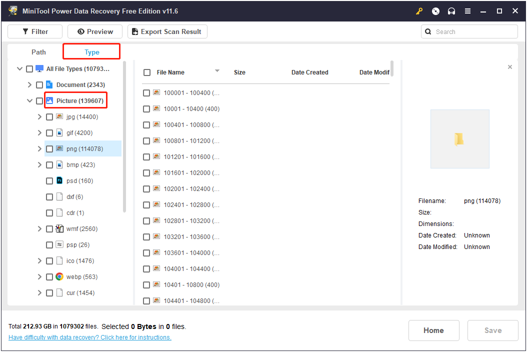 view files by files type